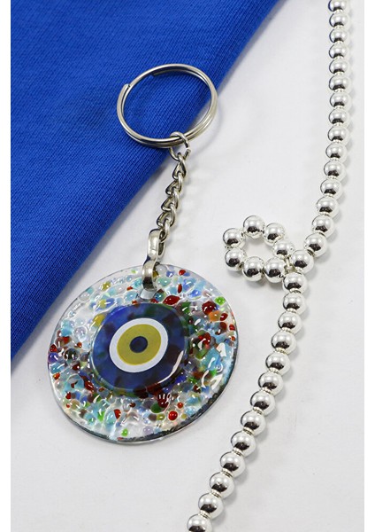 El Yapımı Kırıntılı Cam Nazar Boncuklu Anahtarlık, Hediyelik Çanta Süsü fiyatları