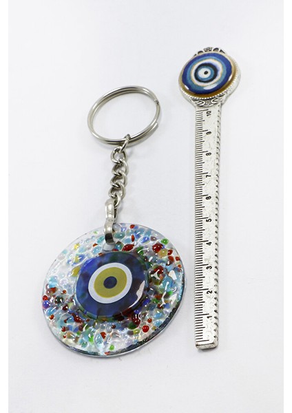 El Yapımı Kırıntılı Cam Nazar Boncuklu Anahtarlık, Hediyelik Çanta Süsü fırsatları