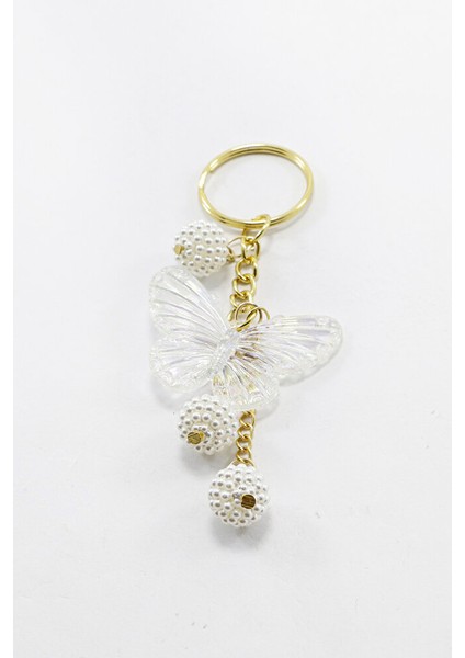 Gold Halkalı Salkım Incili Böğürtlen Şeffaf Kelebekli Anahtarlık, Hediyelik Şık Çanta Süsü modelleri