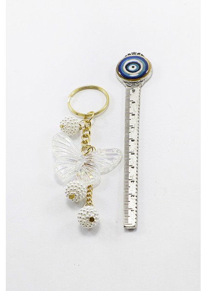 Gold Halkalı Salkım Incili Böğürtlen Şeffaf Kelebekli Anahtarlık, Hediyelik Şık Çanta Süsü indirimleri
