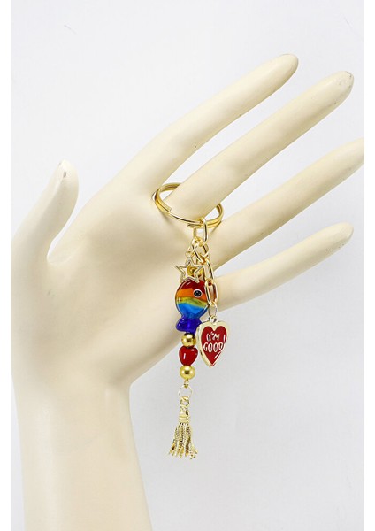 Renkli El Yapımı Cam Balıklı Kalpli Salkım Anahtarlık, Hediyelik Çanta Süsü fırsatları