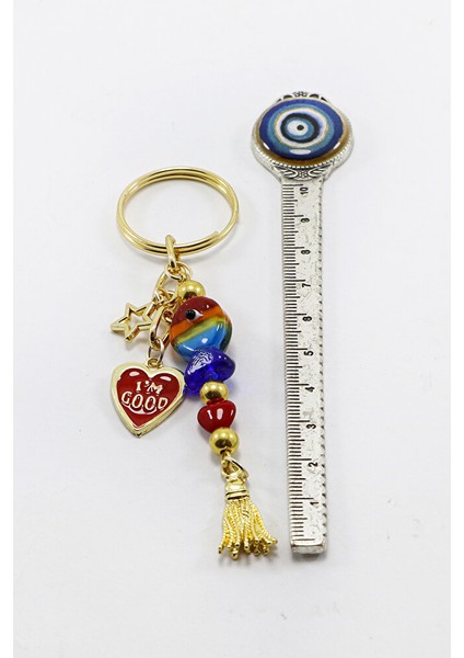 Renkli El Yapımı Cam Balıklı Kalpli Salkım Anahtarlık, Hediyelik Çanta Süsü indirimleri