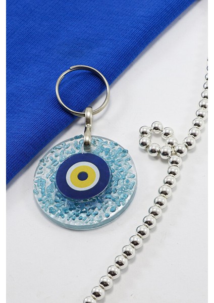 El Yapımı Kırıntılı Turkuaz Cam Nazar Boncuklu Anahtarlık, Hediyelik Çanta Süsü fiyatları