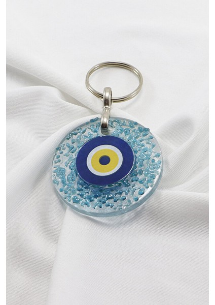 El Yapımı Kırıntılı Turkuaz Cam Nazar Boncuklu Anahtarlık, Hediyelik Çanta Süsü modelleri