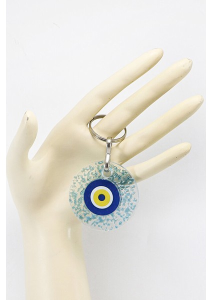 El Yapımı Kırıntılı Turkuaz Cam Nazar Boncuklu Anahtarlık, Hediyelik Çanta Süsü fırsatları