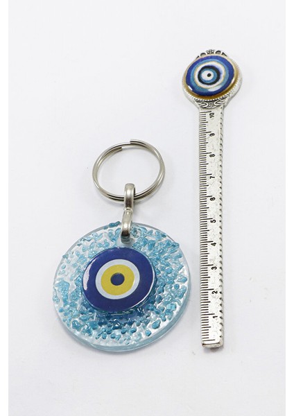 El Yapımı Kırıntılı Turkuaz Cam Nazar Boncuklu Anahtarlık, Hediyelik Çanta Süsü indirimleri