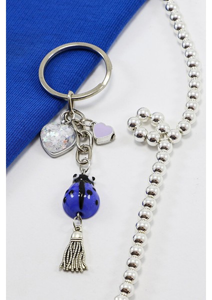 El Yapımı Mor Cam Uğur Böcekli Kalpli Salkım Anahtarlık, Hediyelik Çanta Süsü fiyatları