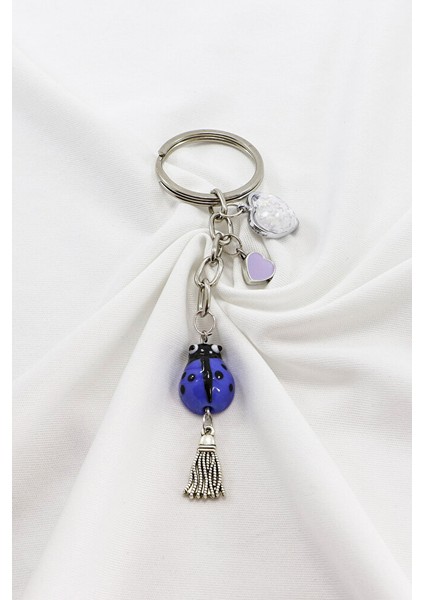 El Yapımı Mor Cam Uğur Böcekli Kalpli Salkım Anahtarlık, Hediyelik Çanta Süsü modelleri