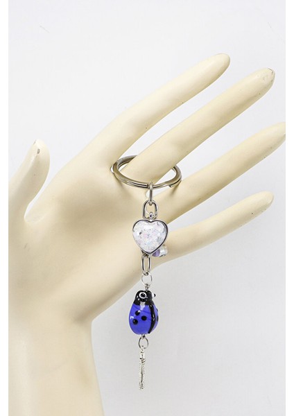 El Yapımı Mor Cam Uğur Böcekli Kalpli Salkım Anahtarlık, Hediyelik Çanta Süsü fırsatları