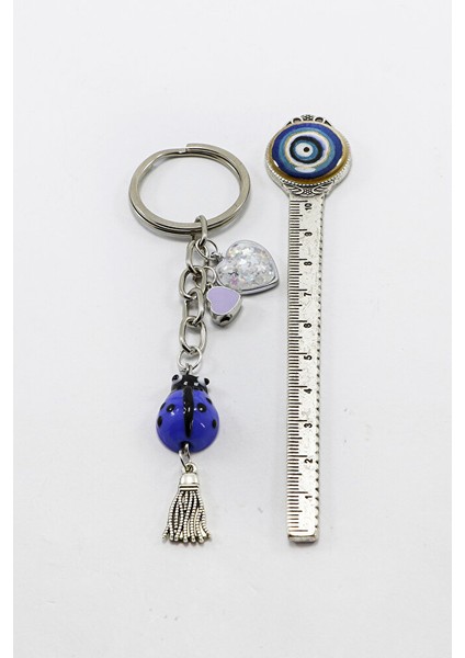 El Yapımı Mor Cam Uğur Böcekli Kalpli Salkım Anahtarlık, Hediyelik Çanta Süsü indirimleri