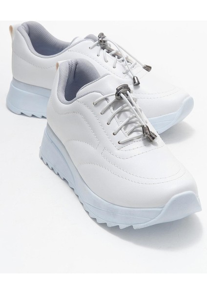 Kadın Dikişli Lastikli Spor Ayakkabı Beyaz Beyaz