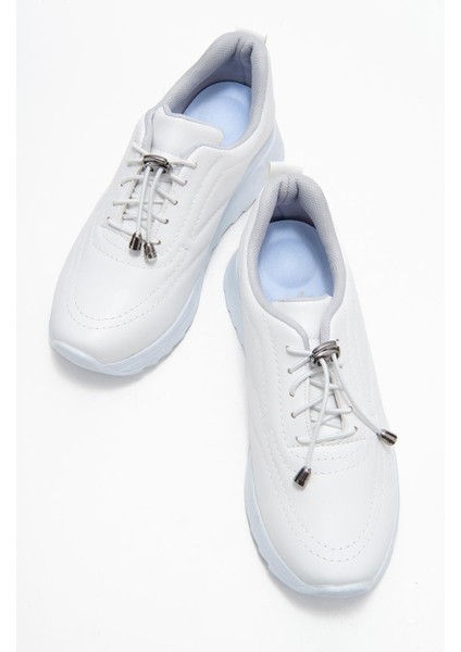 Kadın Dikişli Lastikli Spor Ayakkabı Beyaz Beyaz indirimleri