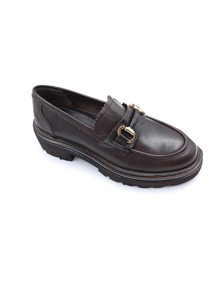 B260682 Hakiki Deri Kadın Kahverengi Loafer Ayakakbı modelleri