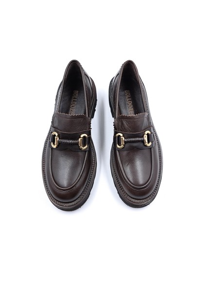 B260682 Hakiki Deri Kadın Kahverengi Loafer Ayakakbı fırsatları