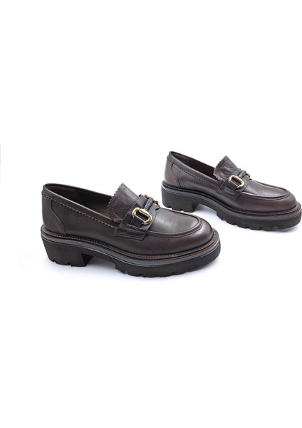 B260682 Hakiki Deri Kadın Kahverengi Loafer Ayakakbı indirimleri
