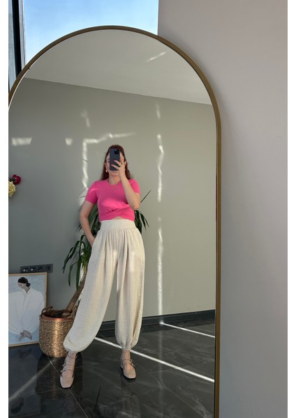 Beli ve Paçası Lastikli Yüksek Bel Taş Şalvar Kesim Pantolon fiyatları