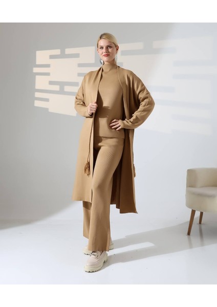 Üçlü Takım Hırka & Pantolon & Bluz Standart Beden Belden Bağcıklı