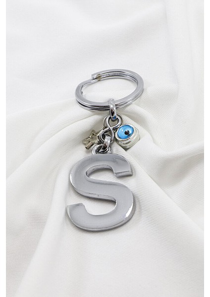 Çerçeveli Nazar Boncuklu Yıldızlı Gümüş Renkli Metal S Harfi Anahtarlık / Hediyelik Çanta Süsü modelleri