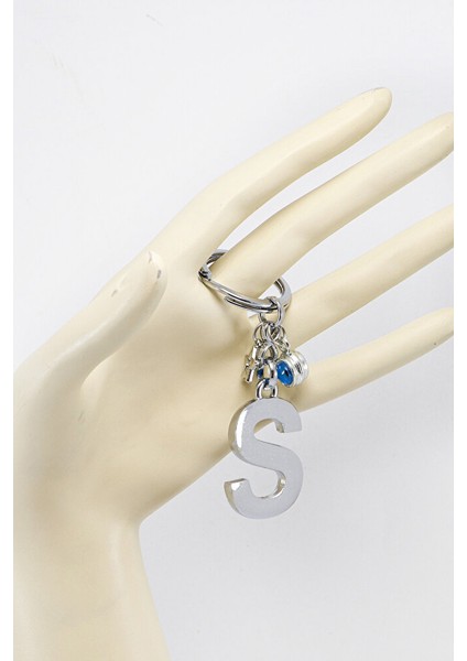 Çerçeveli Nazar Boncuklu Yıldızlı Gümüş Renkli Metal S Harfi Anahtarlık / Hediyelik Çanta Süsü fırsatları