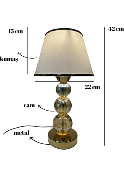 Mooncher Cam Gövdeli Gold Metal Abajur Altın Şeritli Krem Kumaş Başlık Gece Lambası fırsatları