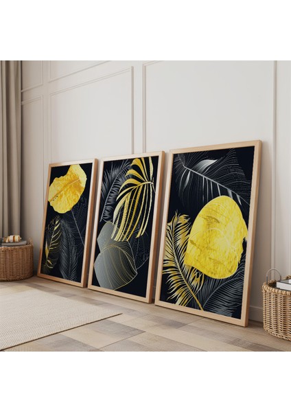 Ahşap Çerçeveli Geceye Düşen Yapraklar Üçlü Ahşap Tablo Seti fiyatları