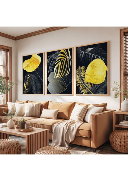 Ahşap Çerçeveli Geceye Düşen Yapraklar Üçlü Ahşap Tablo Seti fırsatları