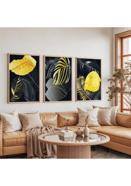 Ahşap Çerçeveli Geceye Düşen Yapraklar Üçlü Ahşap Tablo Seti indirimleri