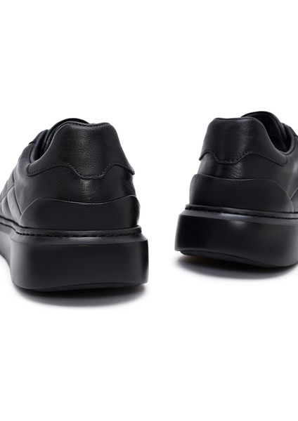 Erkek Siyah Bağcıklı Kalın Tabanlı Baskılı Deri Sneaker 25WFD685018