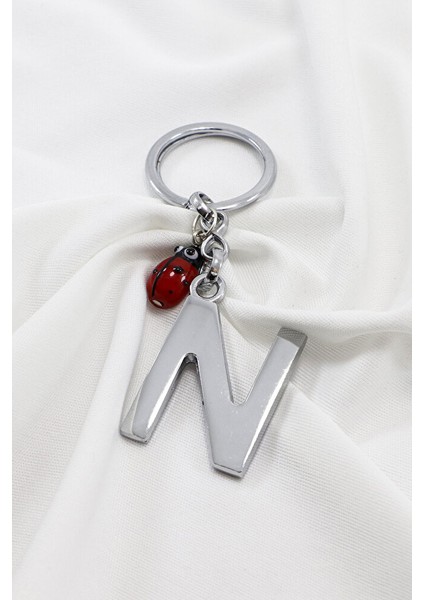 El Yapımı Kırmızı Cam Uğur Böcekli Gümüş Renkli Metal N Harfi Anahtarlık fiyatları