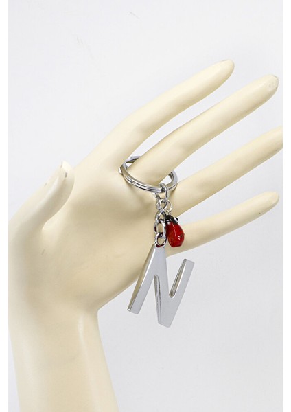 El Yapımı Kırmızı Cam Uğur Böcekli Gümüş Renkli Metal N Harfi Anahtarlık fırsatları