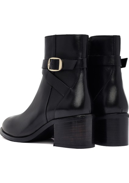 Kadın Siyah Fermuarlı Kalın Topuklu Deri Bot 25WFD281518