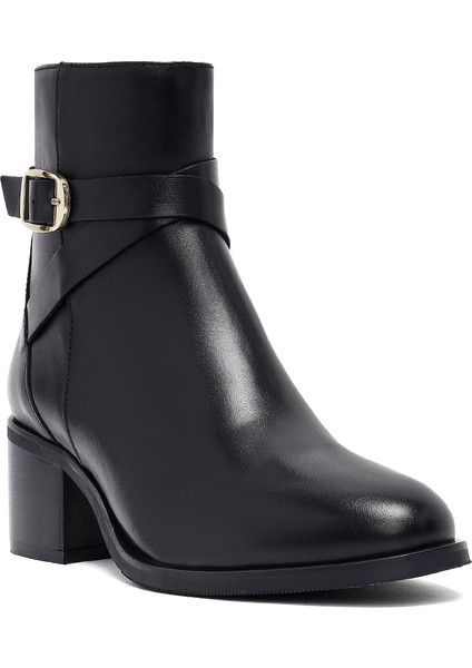 Kadın Siyah Fermuarlı Kalın Topuklu Deri Bot 25WFD281518