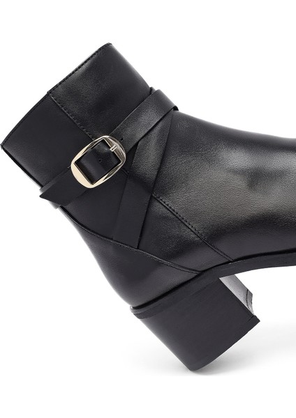 Kadın Siyah Fermuarlı Kalın Topuklu Deri Bot 25WFD281518