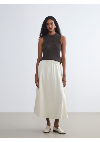 Yeni Sezon Beli Lastikli Kloş Jean Etek