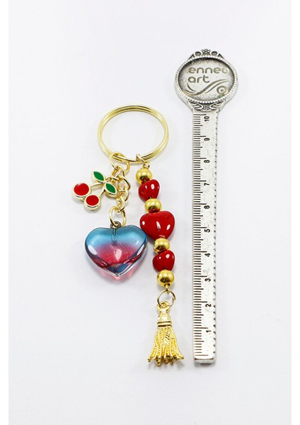 Salkım Cam Kırmızı Kalpli Çift Renkli Kirazlı Anahtarlık, Yeni Çanta Süsü fiyatları