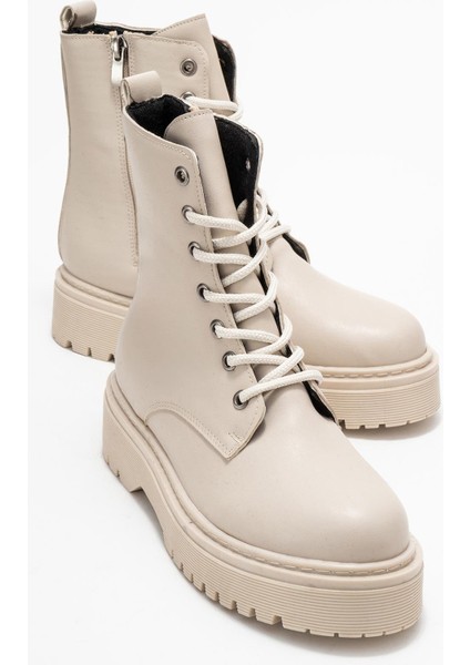 Düz Taban Uzun Kadın Bot Bej Cilt Bej