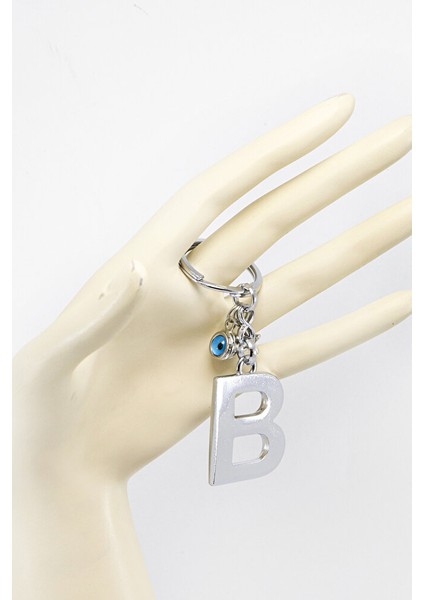 Çerçeveli Nazar Boncuklu Minik Yıldızlı Gümüş Renkli Metal B Harfi Anahtarlık / Hediyelik Çanta Süsü fırsatları
