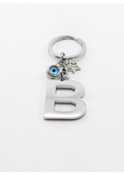 Çerçeveli Nazar Boncuklu Minik Yıldızlı Gümüş Renkli Metal B Harfi Anahtarlık / Hediyelik Çanta Süsü indirimleri