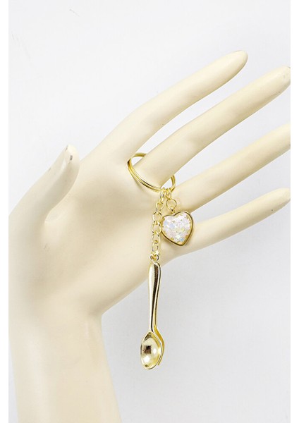 Gold Bombeli Salkım Kalpli Minyatür Kaşık Çatal Anahtarlık, Minyatür Anahtarlık fırsatları