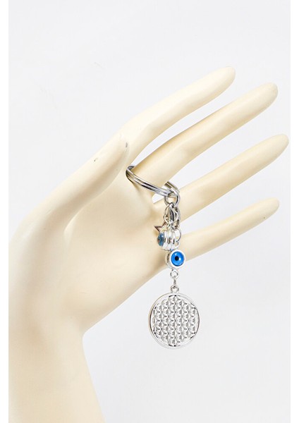 Gümüş Renkli Nazar Boncuklu Yıldızlı Yaşam Çiçeği Anahtarlık, Yeni Çanta Süsü fiyatları