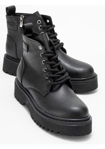 Düz Taban Kısa Kadın Bot Siyah Cilt