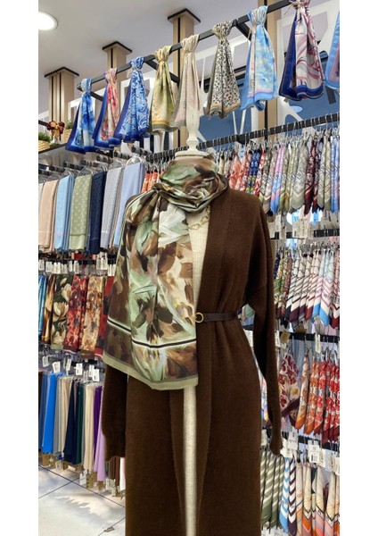 Rüya Bahçesi Desenli Şal Yeşil Kahverengi