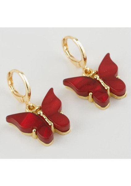 Sepetim Kelebek Figürlü Polyester Küpe-Kırmızı