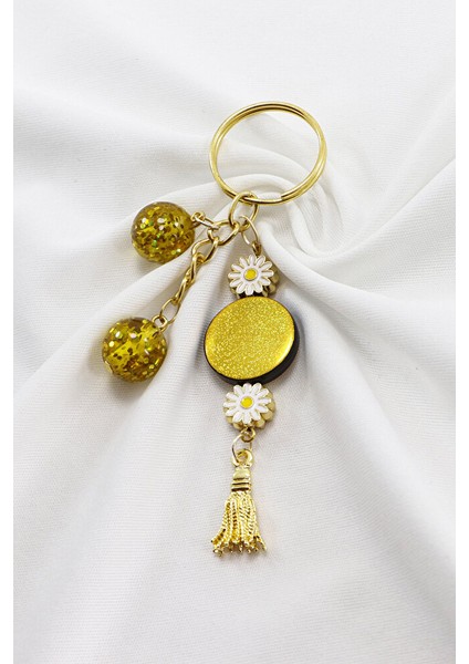 Hardal Renkli Simli Parlak Boncuklu Salkım Anahtarlık, Hediyelik Çanta Süsü fiyatları