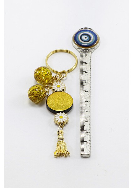 Hardal Renkli Simli Parlak Boncuklu Salkım Anahtarlık, Hediyelik Çanta Süsü fırsatları