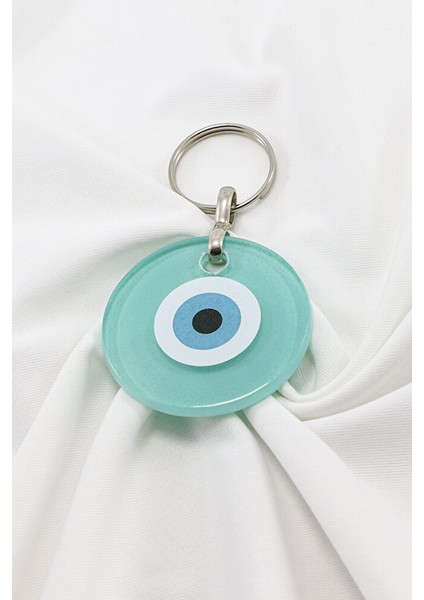 El Yapımı Yassı Cam Nazar Boncuklu Turkuaz Cam Nazarlı Anahtarlık, Hediyelik Çanta Süsü fiyatları