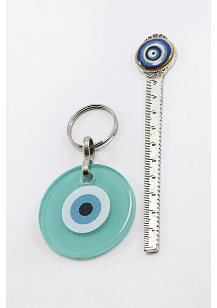 El Yapımı Yassı Cam Nazar Boncuklu Turkuaz Cam Nazarlı Anahtarlık, Hediyelik Çanta Süsü fırsatları
