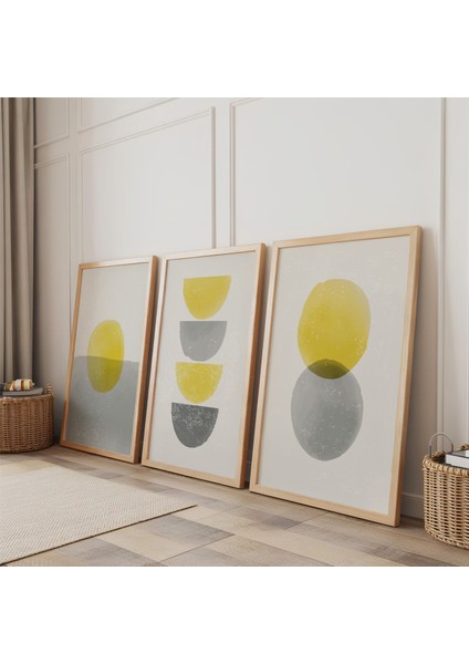 Ahşap Çerçeveli Minimalist Döngüler Üçlü Ahşap Tablo Seti fiyatları