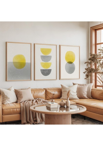 Ahşap Çerçeveli Minimalist Döngüler Üçlü Ahşap Tablo Seti indirimleri