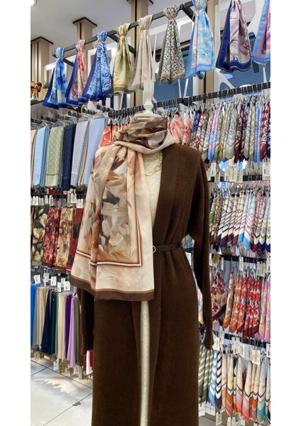 Rüya Bahçesi Desenli Şal Açık Kahverengi